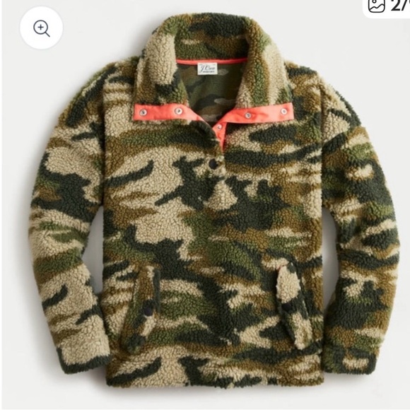 J CREW Sherpa Camo Jacket Sz S Vintage Fleece Snap Collar Pullover Cabincore - Picture 3 of 9